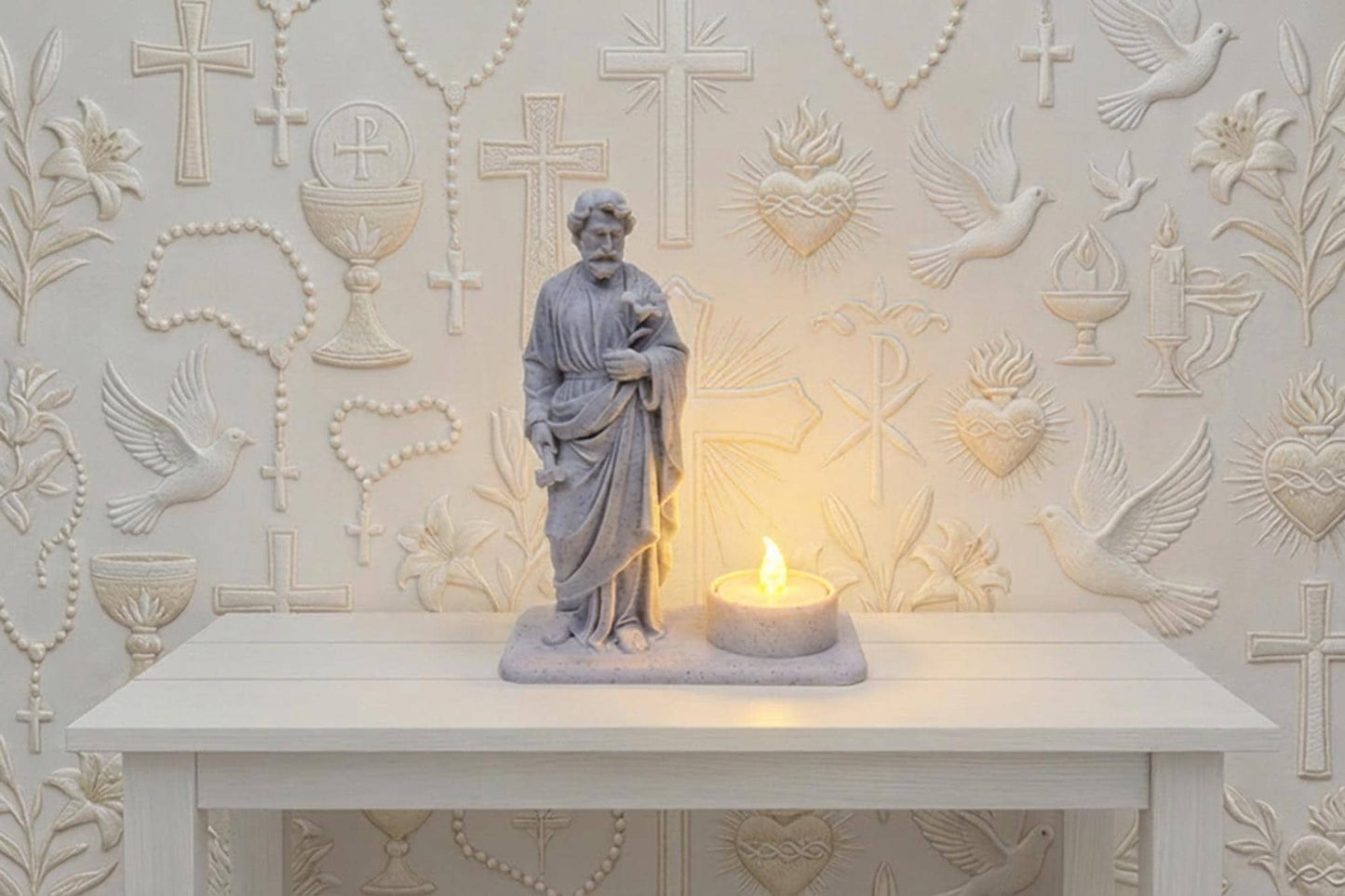 Saint Joseph Statue with LED Tealight | White Rock-Loke Finishing