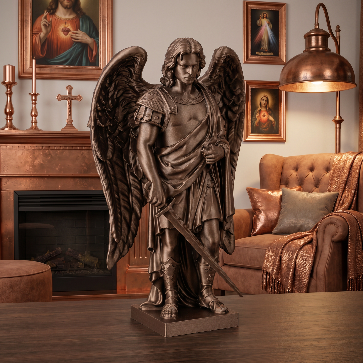 Archangel Michael Statue | Copper-Like Finishing | 6"& 10" Sizes