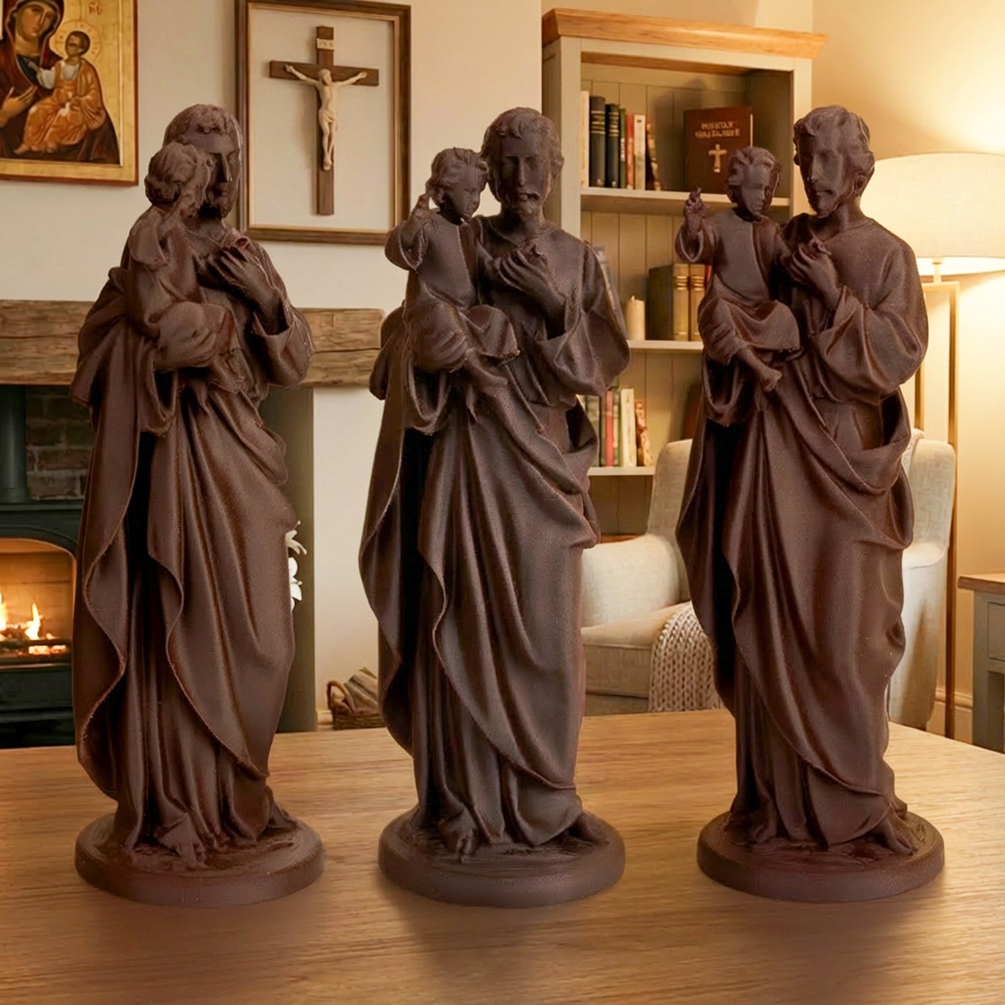 Saint Joseph Holding Child Jesus | Wood-Like Finishing Texture