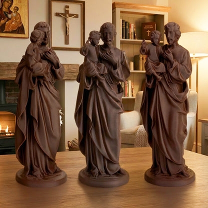 Saint Joseph Holding Child Jesus | Wood-Like Finishing Texture