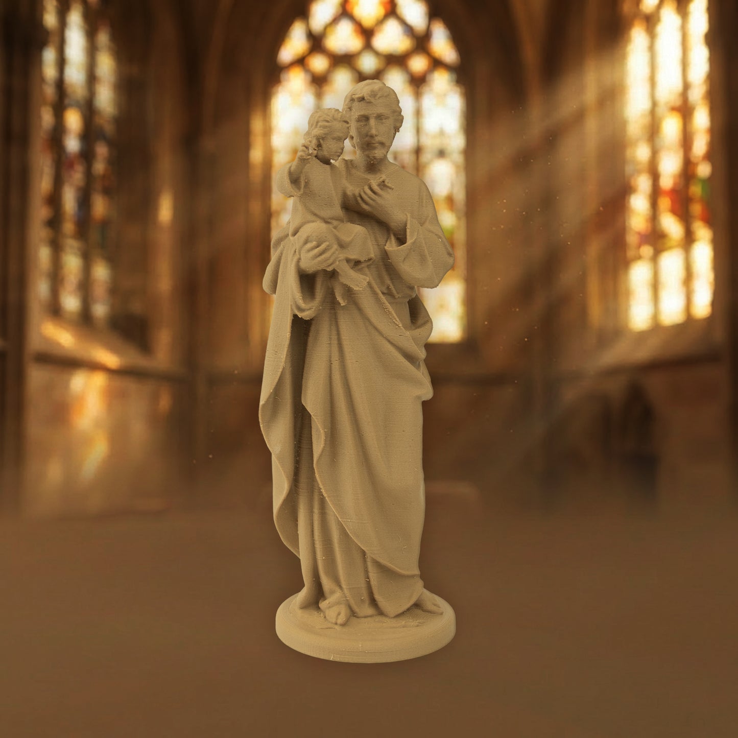 Saint Joseph Holding Child Jesus | Wood-Like Finishing Texture