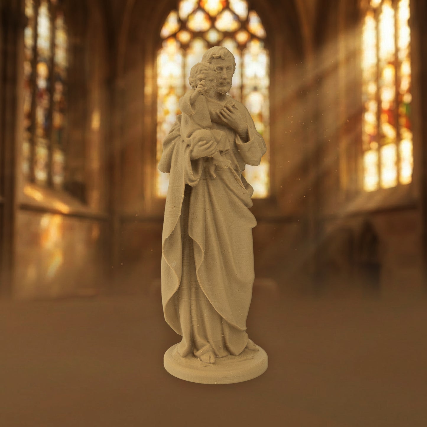 Saint Joseph Holding Child Jesus | Wood-Like Finishing Texture