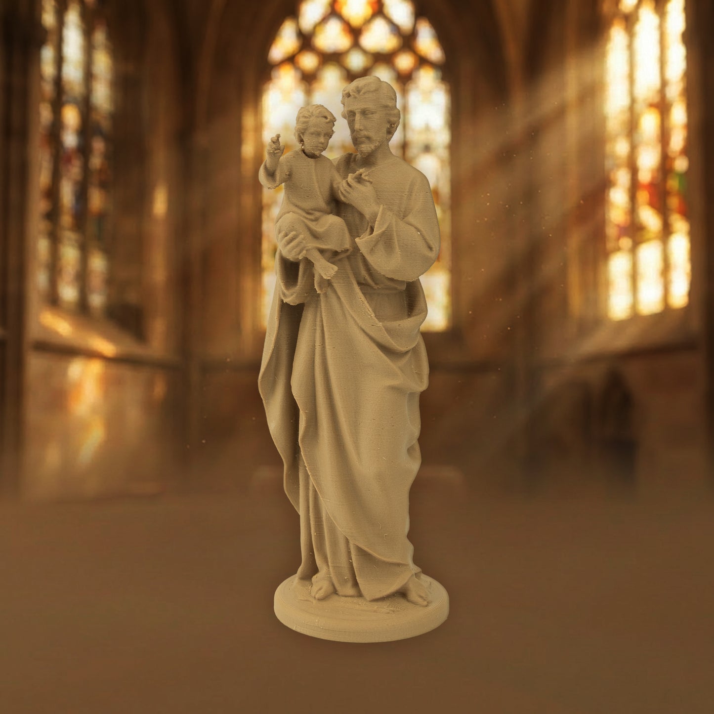 Saint Joseph Holding Child Jesus | Wood-Like Finishing Texture