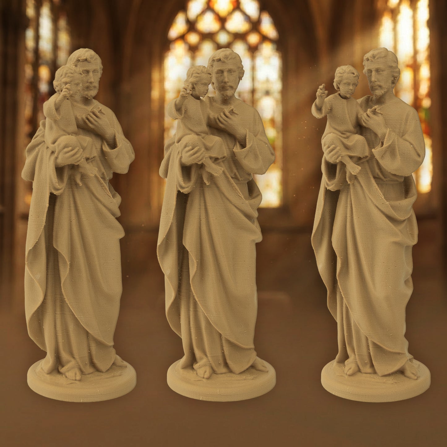 Saint Joseph Holding Child Jesus | Wood-Like Finishing Texture