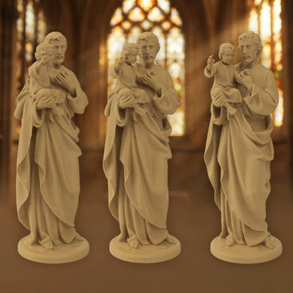 Saint Joseph Holding Child Jesus | Wood-Like Finishing Texture
