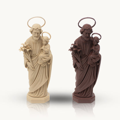 Saint Joseph with Lilies | Multiple Sizes (6"-10") | Traditional Catholic Statue | Walnut or Maple Wood Finish
