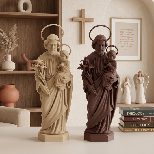 Saint Joseph with Lilies | Multiple Sizes (6"-10") | Traditional Catholic Statue | Walnut or Maple Wood Finish