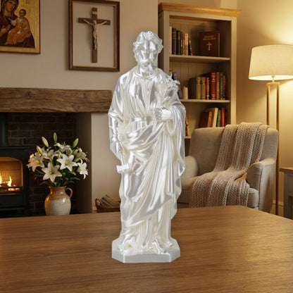 Saint Joseph Holding Lilies Statue | White Silk-Like Finishing