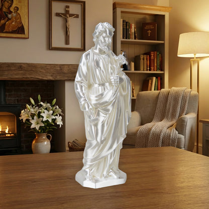 Saint Joseph Holding Lilies Statue | White Silk-Like Finishing