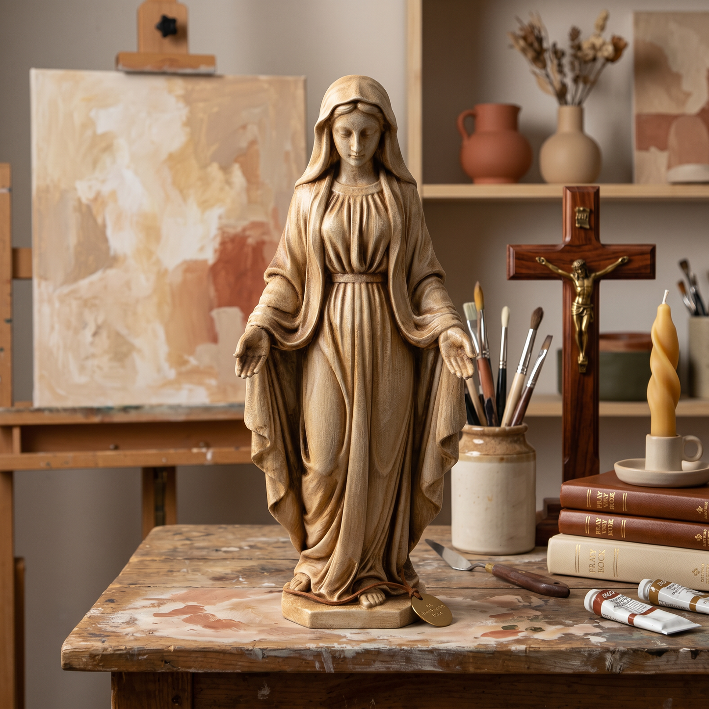 Virgin Mary Statue | Hand-Painted Oil Finish | 6" & 10" Sizes