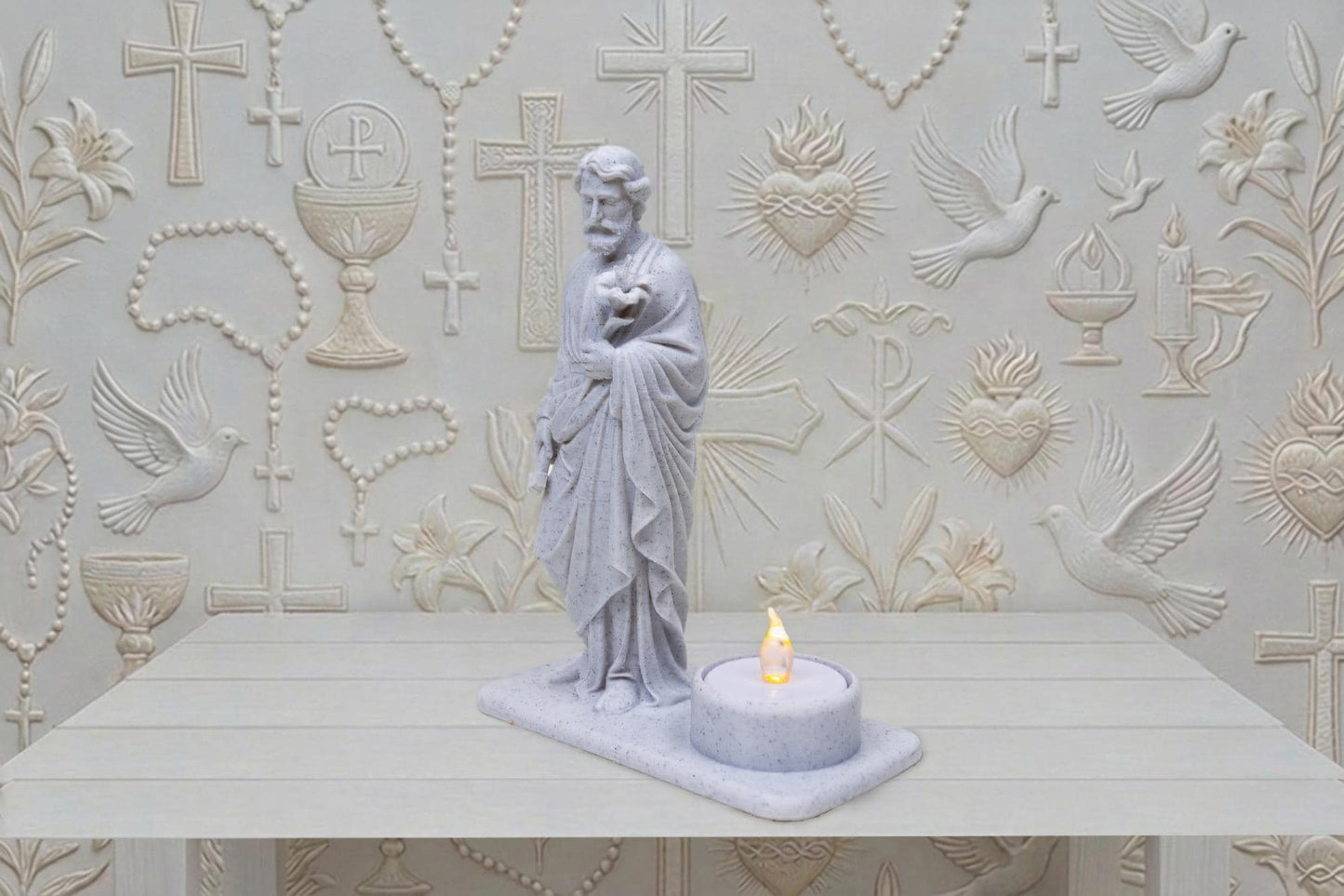Saint Joseph Statue with LED Tealight | White Rock-Loke Finishing